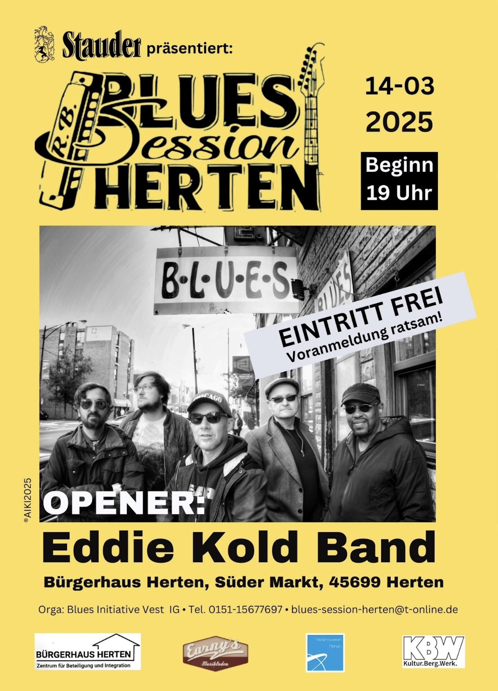 Plakat Blues Session Herten März 2025 mit Eddie Kold Band