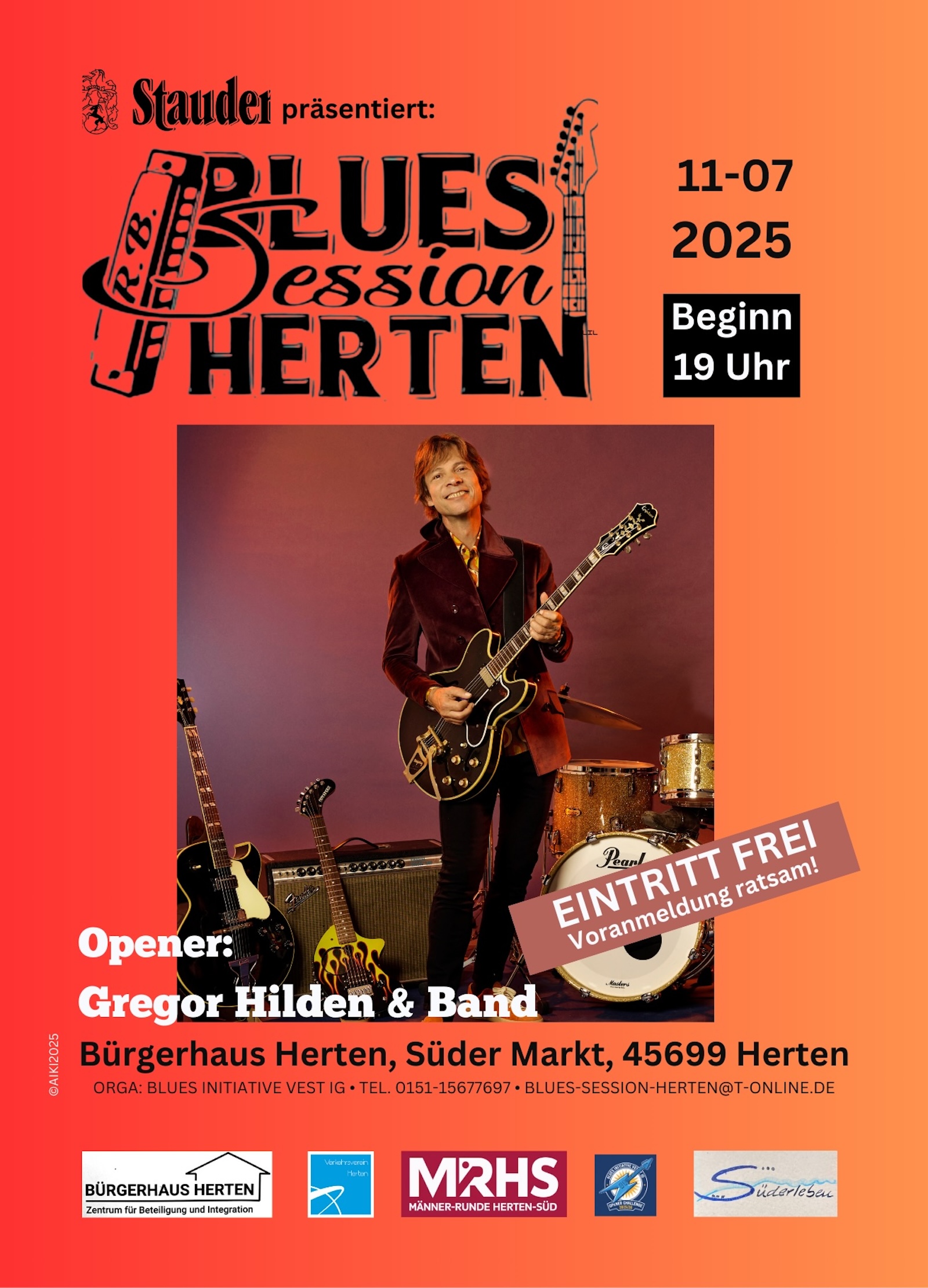 Plakat Blues Session Herten Juli 2025 mit Gregor Hilden