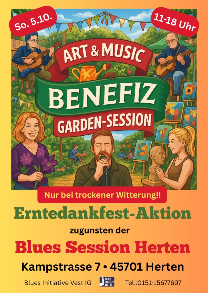 Plakat Art & Music Benefiz Garden-Session Oktober 2025 mit Jam Sessions