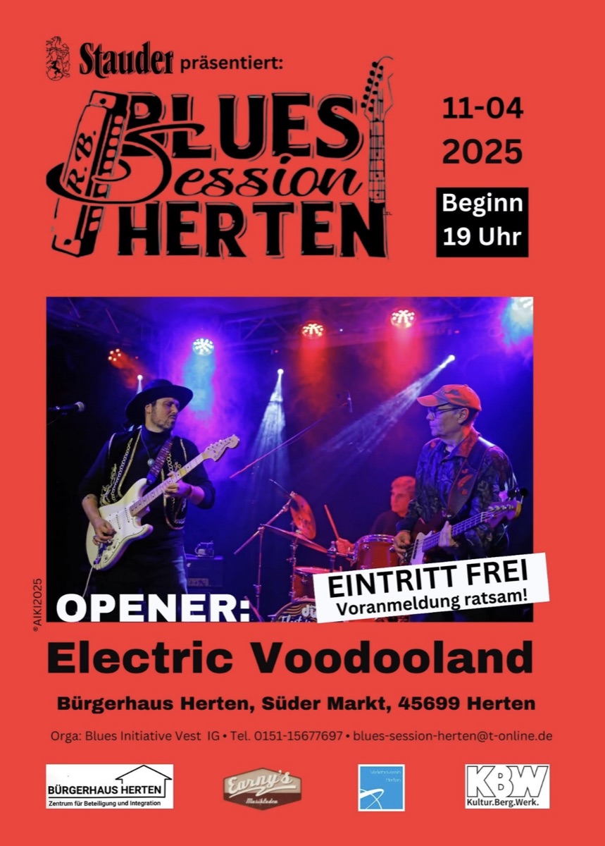 Plakat Blues Session Herten April 2025 mit Electric Vodooland