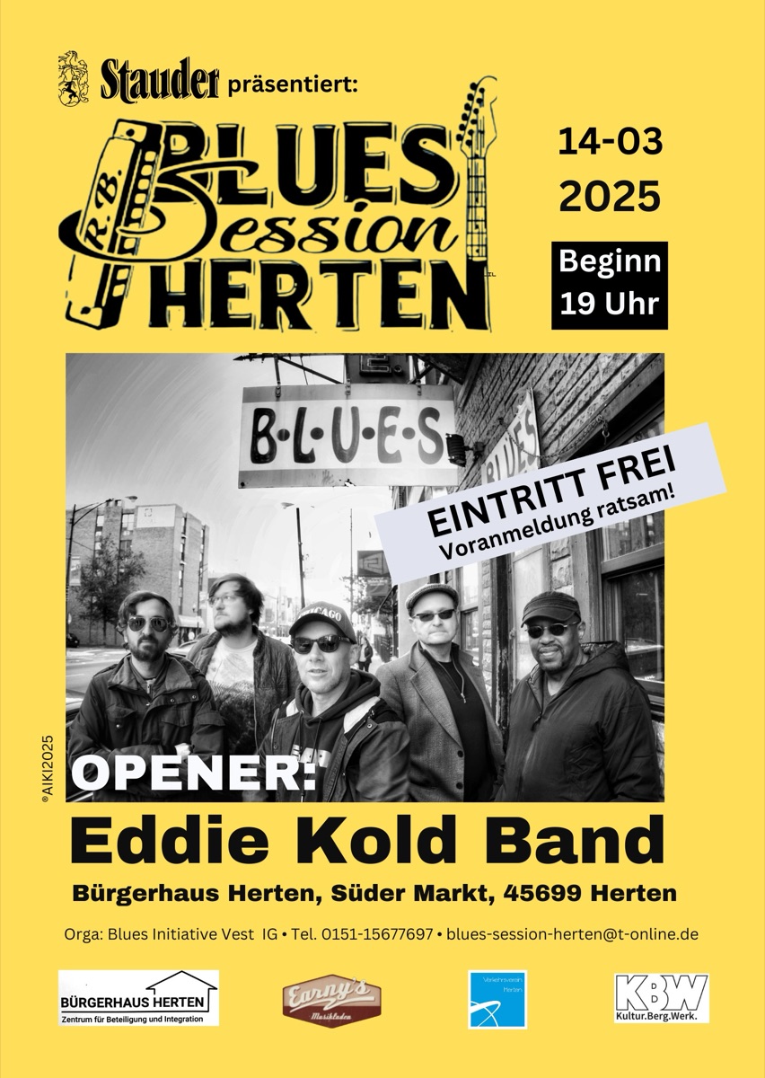 Plakat Blues Session Herten März 2025 mit Eddie Kold Band