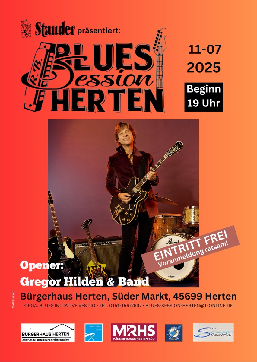 Plakat Blues Session Herten Juli 2025 mit Gregor Hilden